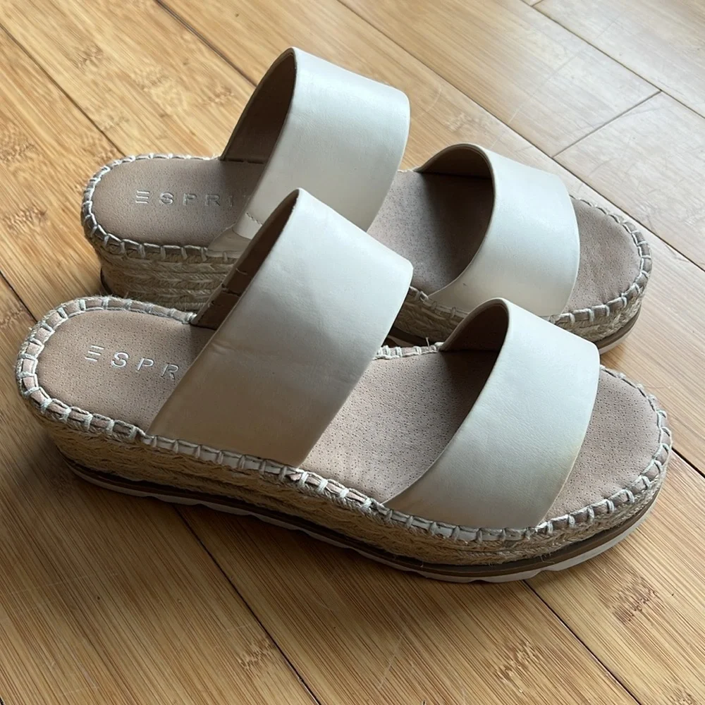 Esprit Katalina Beige Double Strap Espadrille Wedge Platform Shoe Sole Size 9